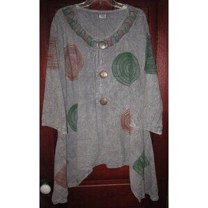 Belma NY New One Size Plus Tunic Top Blouse Lagenlook Handpainted Art Cotton
